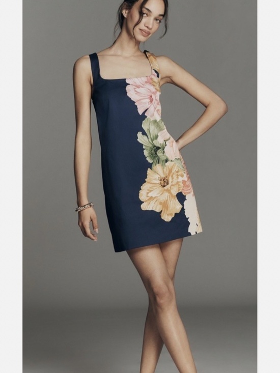 Maeve Dresses & Skirts - Maeve Square-Neck Navy Floral Mini Dress - NWT - Size S - Navy with Floral